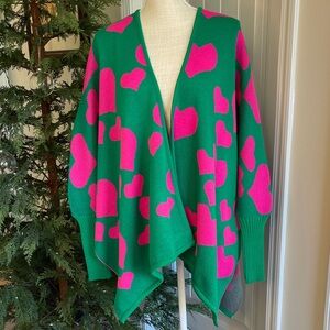 THE TELLIER Green and Pink Heart Pattern Women Sweater OS